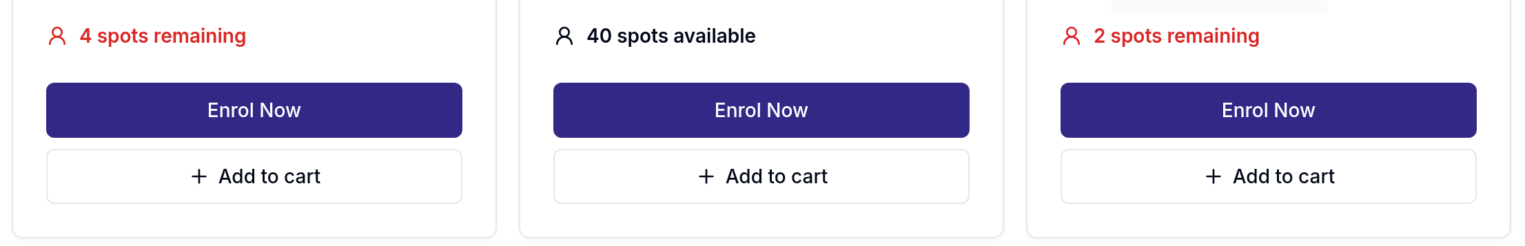 Spots available on enrolment pages