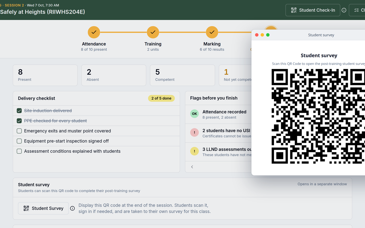 Student survey QR code in Run Session