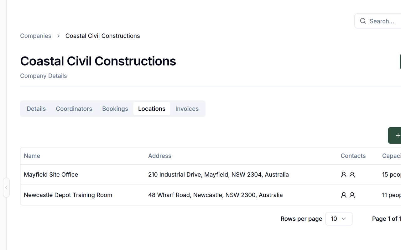 Company-specific locations from the admin company page